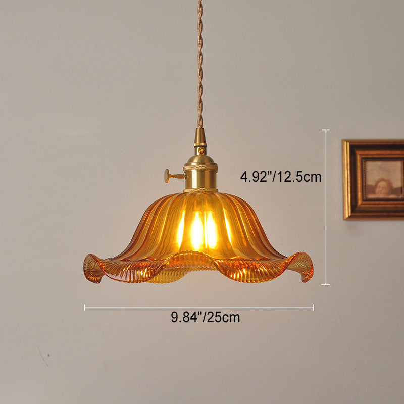 Moderne Art Deco Sonnenblume Lotusblatt Glasschirm Messing 1-flammige Pendelleuchte für Wohnzimmer 