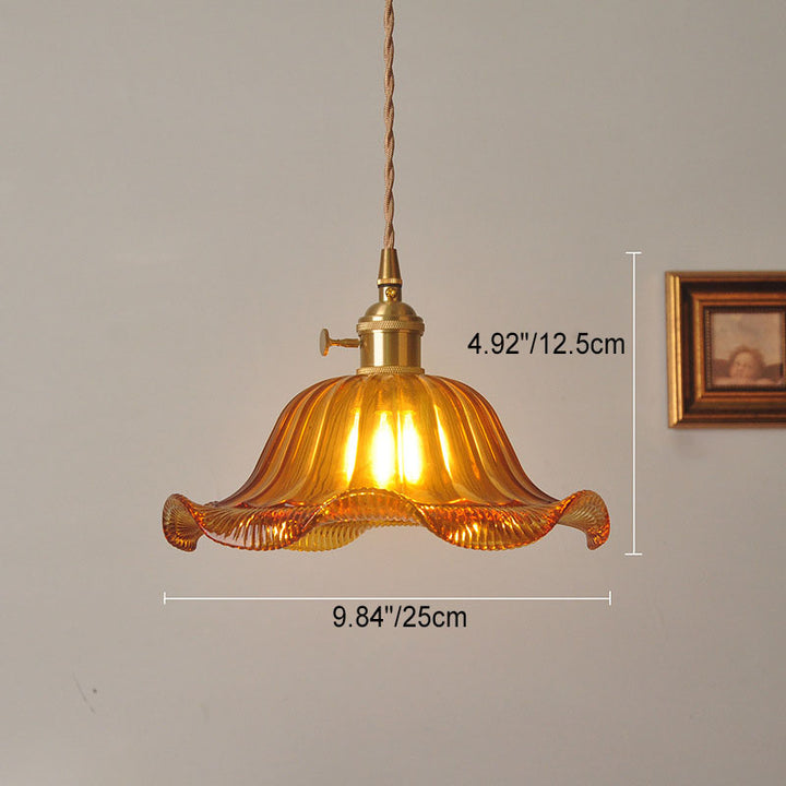 Moderne Art Deco Sonnenblume Lotusblatt Glasschirm Messing 1-flammige Pendelleuchte für Wohnzimmer 