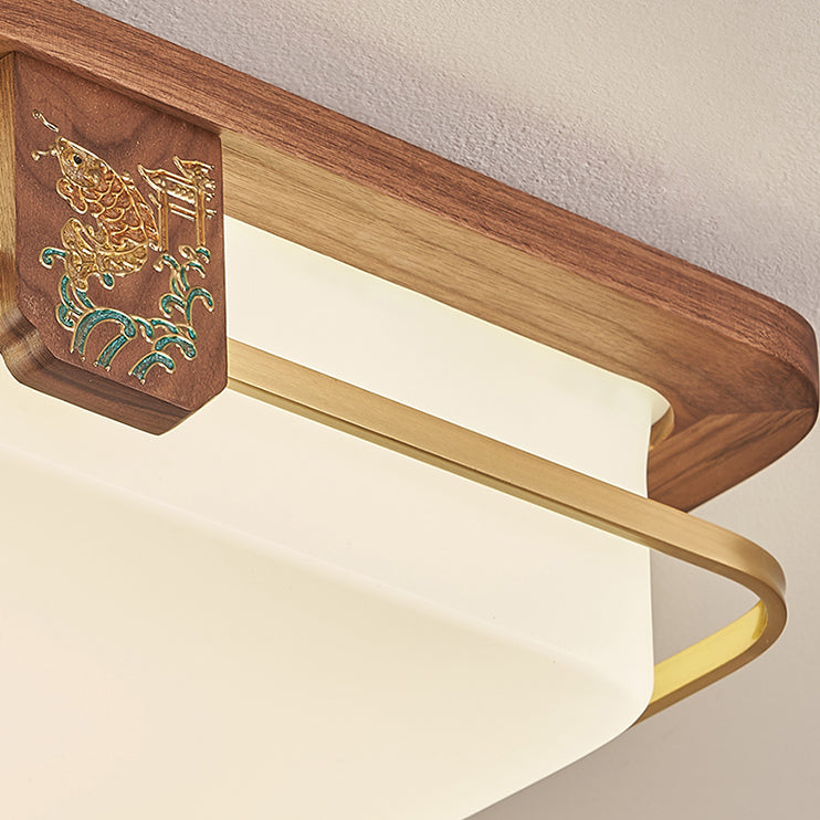 Luz de techo LED empotrada de acrílico, cobre, nogal chino tradicional, redonda, cuadrada, rectangular para sala de estar 