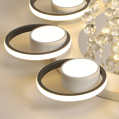 Luminaire de plafond LED moderne en fer avec abat-jour en acrylique en forme de cercle et cristal pour salon 