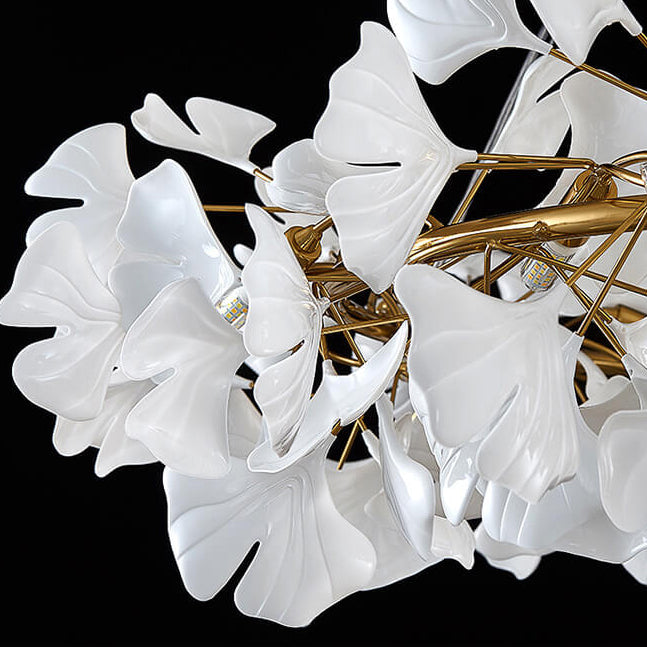 Zeitgenössischer nordischer Eisen-Acryl-Ginkgo 10-Licht-Kronleuchter für das Wohnzimmer 