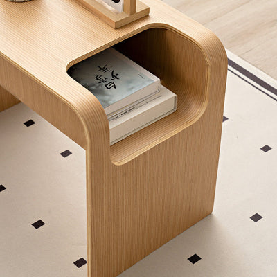 Table d'appoint en bois massif minimaliste moderne en forme de C avec rangement pour le salon 