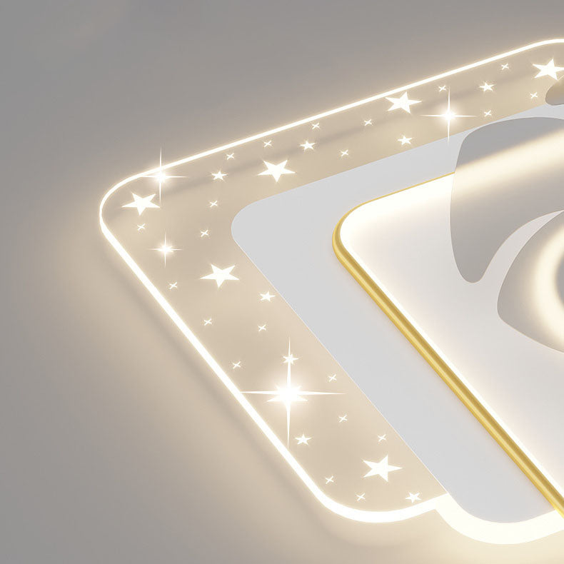 مروحة سقف بمصباح LED مثبت شبه متدفق من الحديد الأكريليك المعاصر المستدير المربع لغرفة النوم 