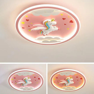 Modern Cartoon Resin Airplane Pegasus Acrylic Shade LED Kids Flush Mount Ceiling Light