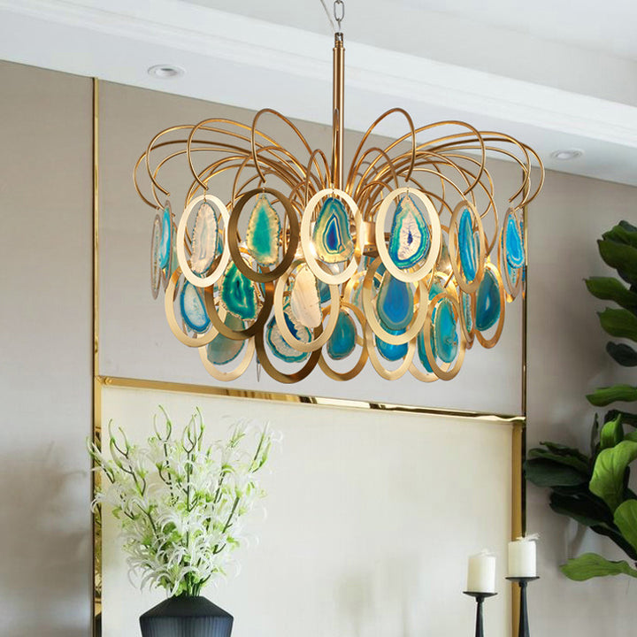 Bouquet contemporain scandinave en forme de rond en fer onyx sable or 5/8 lumière lustre pour salon 