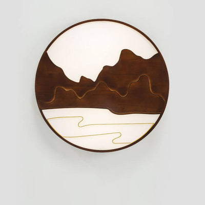 Plafonnier LED rond en bois moderne chinois avec design de montagne 