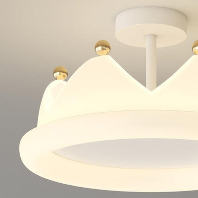 Contemporary Creative Kids Crown Iron PE LED Semi-Flush Mount Ceiling Light For Bedroom