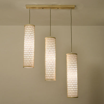 Modern Chinese Bamboo Weaving PVC Cylinder 1/3 Light Island Light Chandelier