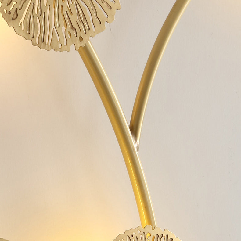 Moderne Luxus Vollkupfer Hohl Lotusblatt Cluster 3/5/7-Licht Wandleuchte Lampe für Wohnzimmer 