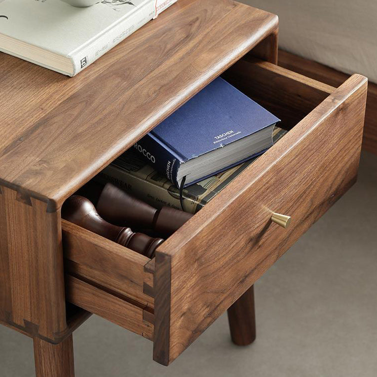Mesa auxiliar rectangular tradicional de madera de nogal francesa con 1 cajón para sala de estar 