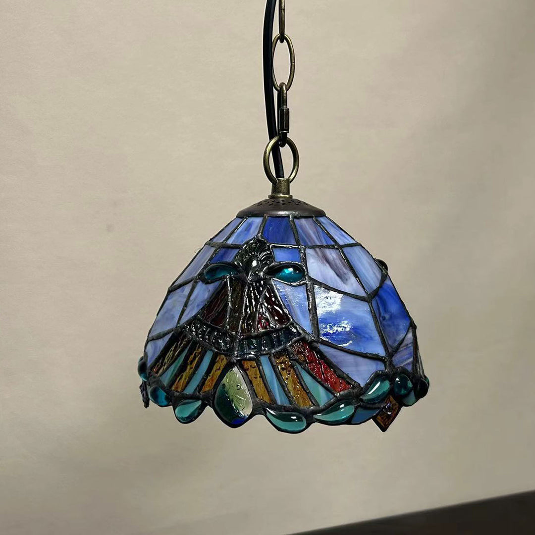 Traditionelle Tiffany Runde Kuppel Petunia Barock Zink Buntglas 1-Licht Pendelleuchte für Wohnzimmer 