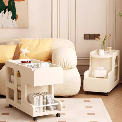 Mesa Auxiliar de Madera con Panel de Densidad Rectangular Desmontable Minimalista Moderna de 2 Niveles para Sala de Estar 