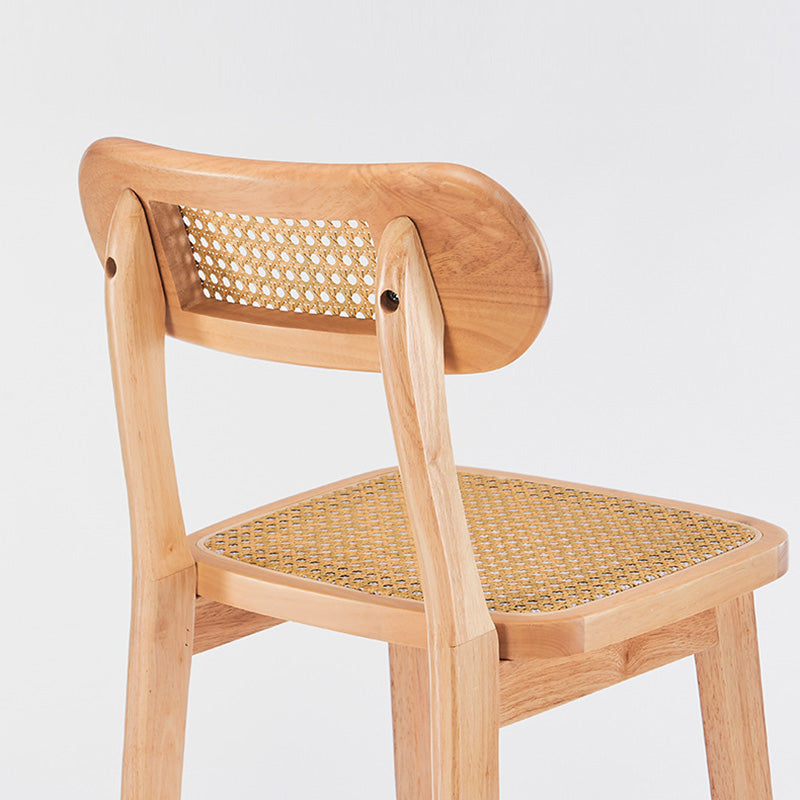 Tabouret de comptoir moderne minimaliste en cuir PU avec rotin rembourré en bois de caoutchouc, dossier ouvert, repose-pieds pour cuisine 