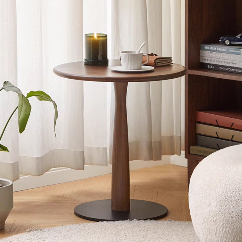 Traditional Rustic Round Oak Wood Iron Side Table For Living Room
