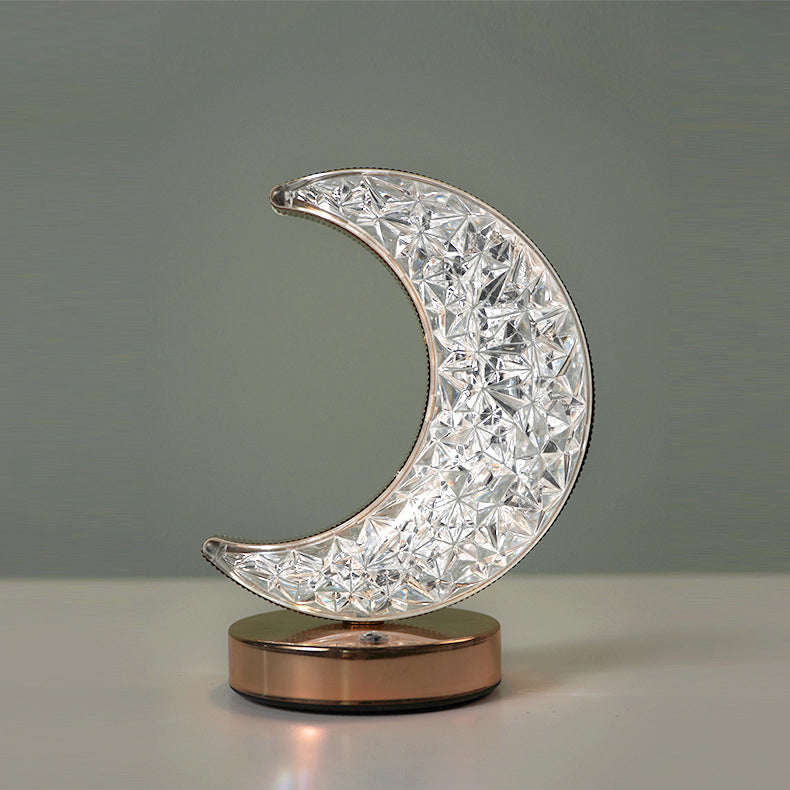 Lampe de table LED moderne Art Déco en métal avec cristal étoile lune pour chevet 