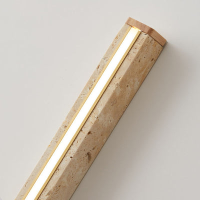 Japanese Wabi-Sabi Yellow Travertine Wood Long Strip LED Wall Sconce Lamp