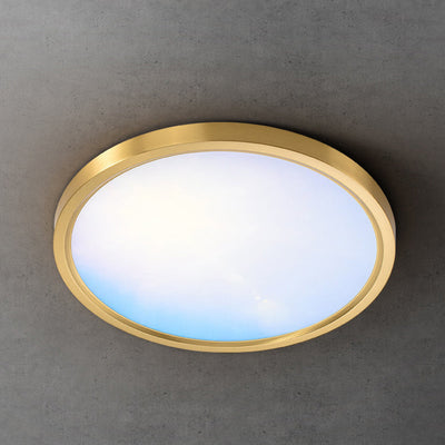 Lumière de plafond LED encastrée avec abat-jour rond en acrylique, design ciel bleu nuage cuivre plein, pour salon 