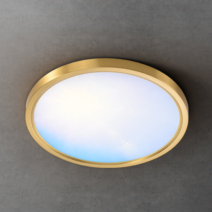 Lumière de plafond LED encastrée avec abat-jour rond en acrylique, design ciel bleu nuage cuivre plein, pour salon 