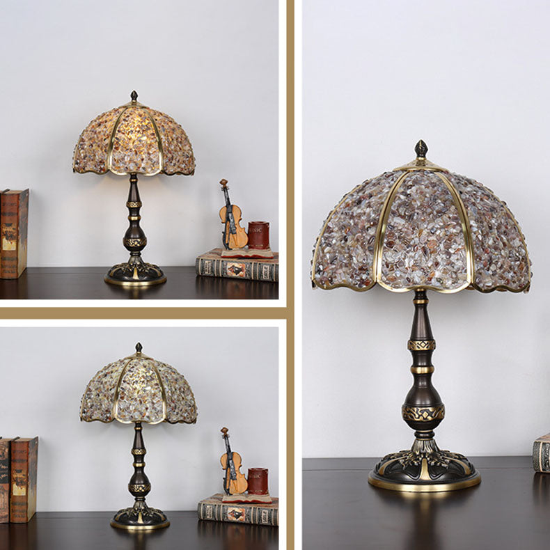 Modern Luxury Umbrella Half Circle Full Copper Crystal 1-Light Table Lamp For Bedroom