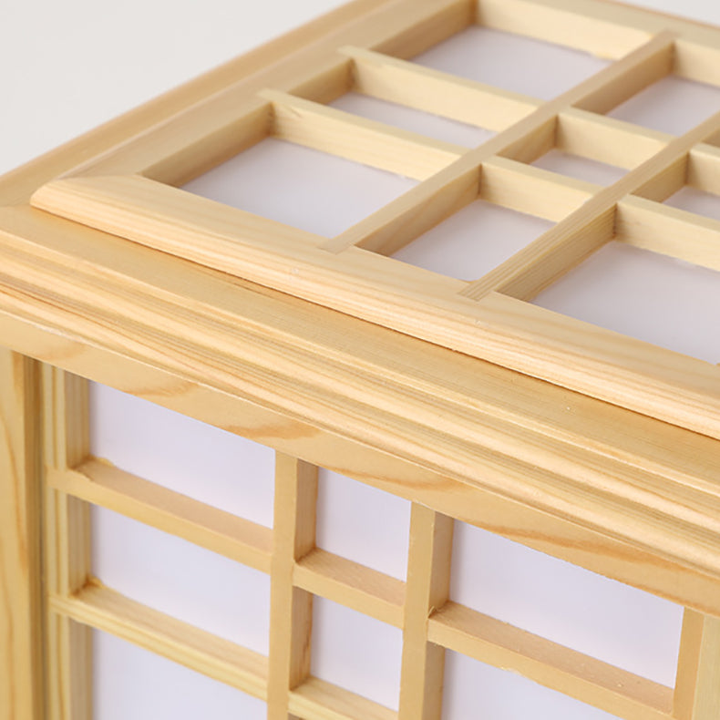 Traditional Japanese Wood Acrylic Pillar Rectangular 1/2/3 Light Standing Floor Lamp For Bedroom