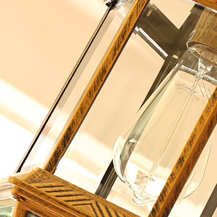 Zeitgenössische Retro sechseckige Laterne Glas Aluminium 1-Licht wasserdichte Pendelleuchte für Terrasse im Freien 