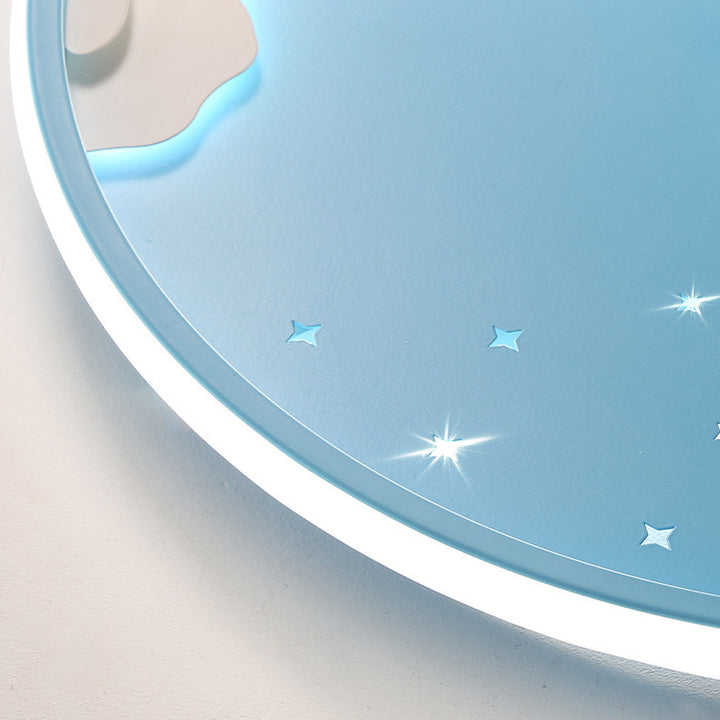 Lustre Plafonnier LED Rond Nuage Astronaute en Fer Créatif Contemporain pour Chambre d&