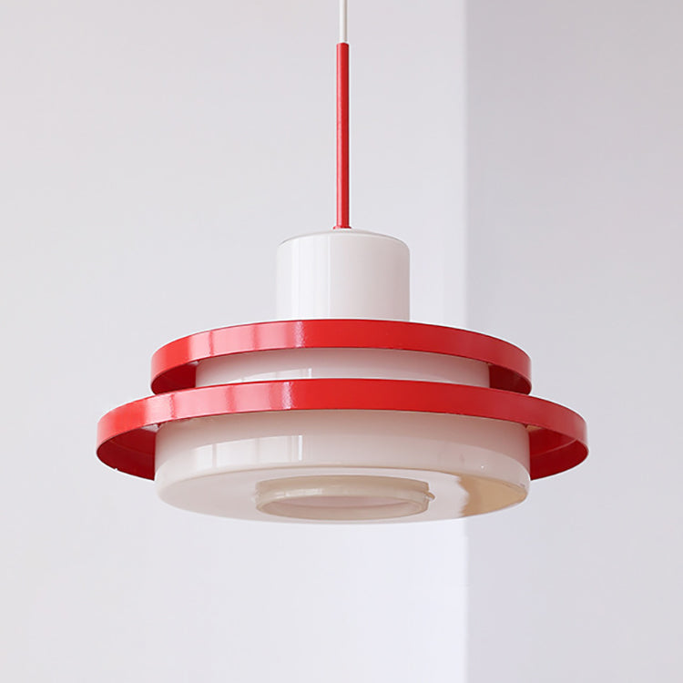 Traditional Vintage Round Cylinder Glass Iron 1-Light Pendant Light For Living Room