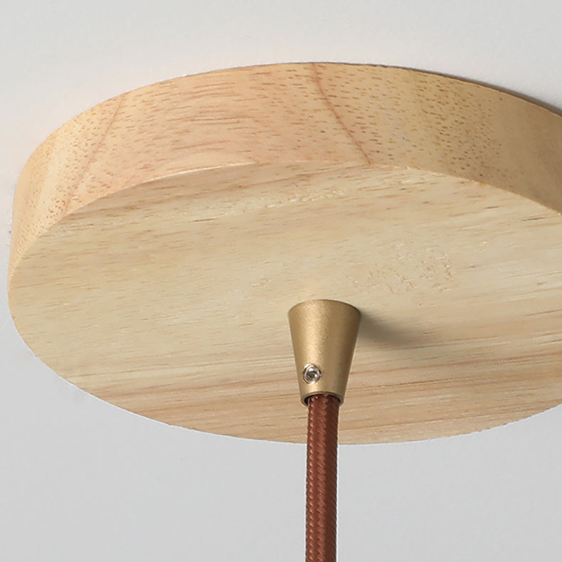 Luz colgante contemporánea escandinava cilíndrica media esfera de travertino y roble de 1 luz para dormitorio 