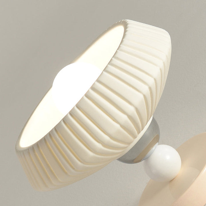 Luz de techo semiempotrada de 1 luz con pantalla redonda geométrica de cerámica crema contemporánea escandinava para sala de estar 