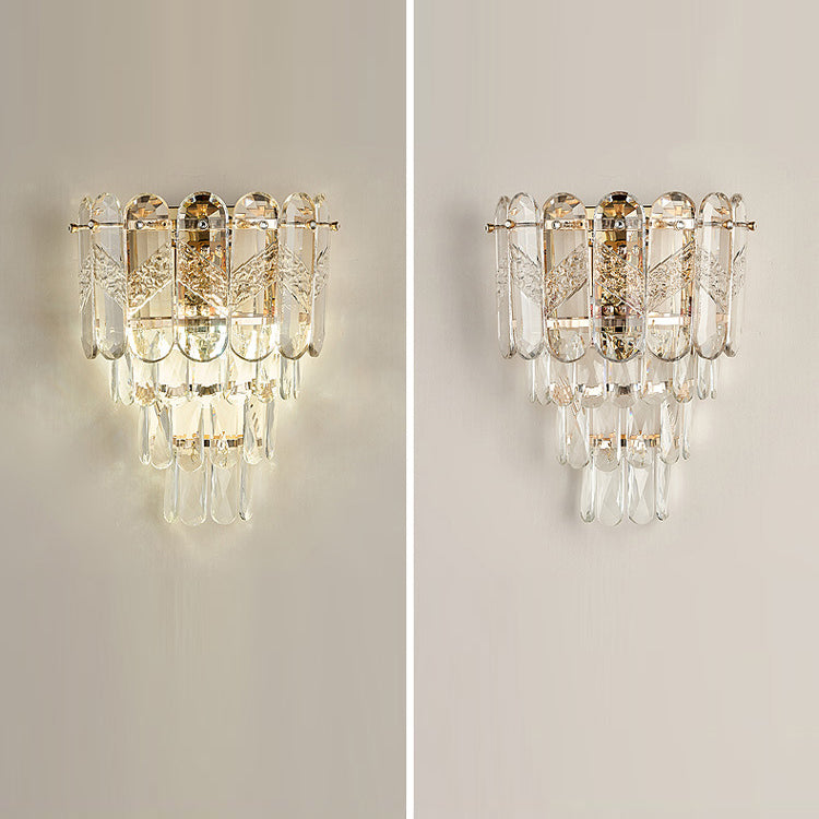 Moderne Luxus Brilliant Crystal Stack Eisen 2-Licht Wandleuchte Lampe für Wohnzimmer 