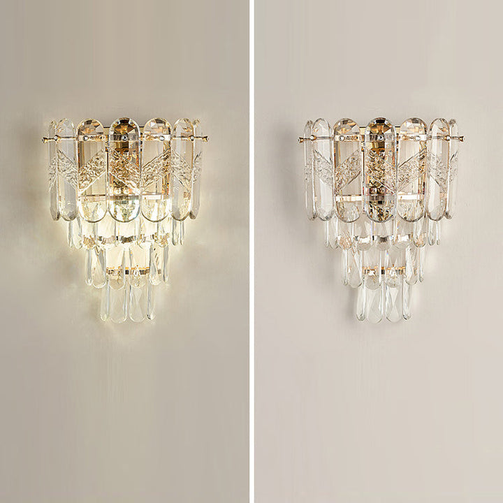 Moderne Luxus Brilliant Crystal Stack Eisen 2-Licht Wandleuchte Lampe für Wohnzimmer 