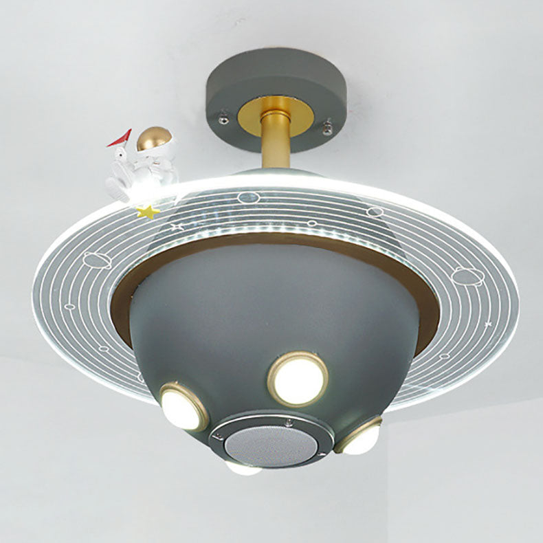 Lustre semi-encastré à LED pour chambre à coucher avec astronaute en résine acrylique métal contemporain créatif pour enfants et planète spatiale 