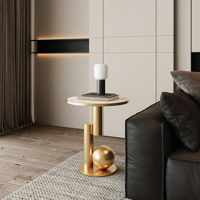 Table d'appoint cylindrique géométrique scandinave contemporain en pierre frittée pour salon 