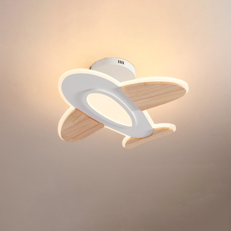 Luz de techo semiempotrada LED de madera y hierro para avión creativo contemporáneo para dormitorio 