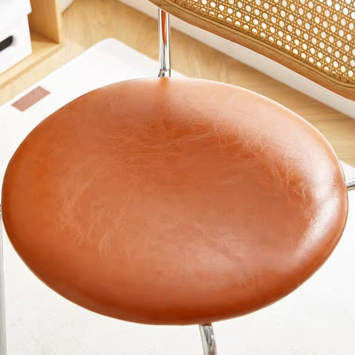 Contemporary Vintage Round Rectangular Rubberwood Plywood Iron Faux Leather PE Rattan Dining Chair Backrest For Dining Room