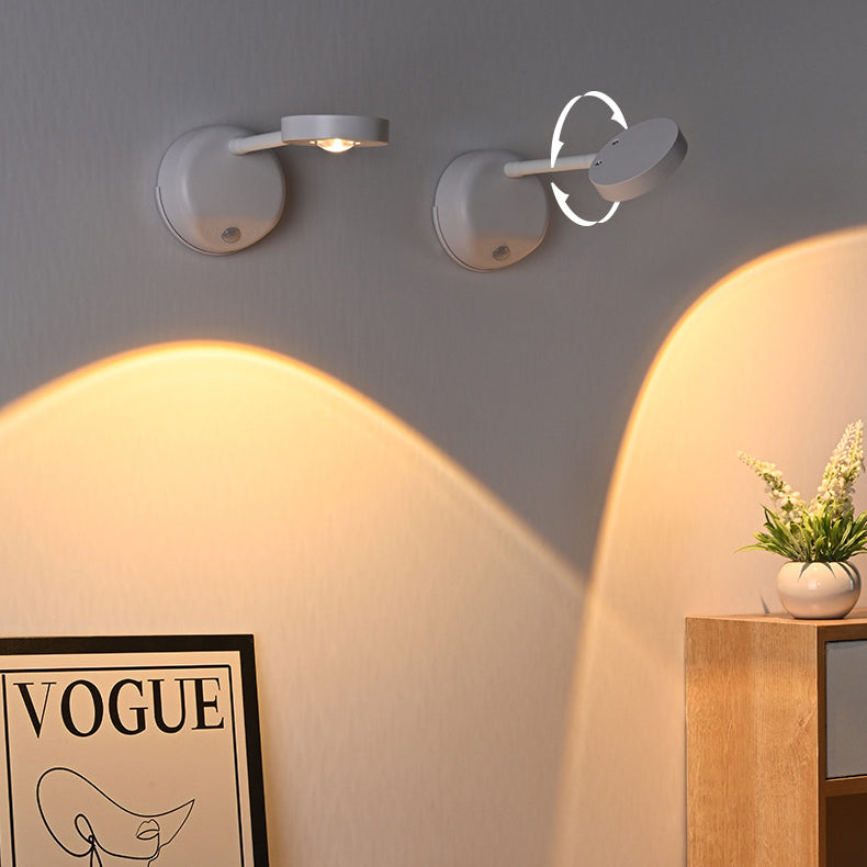 Lampe murale à détection de mouvement LED rechargeable en ABS rond étanche à la simplicité moderne pour patio extérieur 