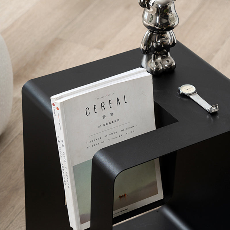 Mesa Auxiliar Moderna Minimalista Rectangular Cúbica de Hierro con 2 Almacenamientos para Sala de Estar 