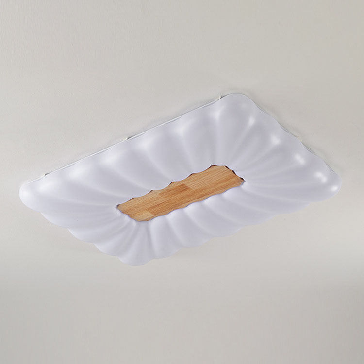 Moderno rectángulo de crema de madera de caucho hierro acrílico LED luz de techo empotrada 