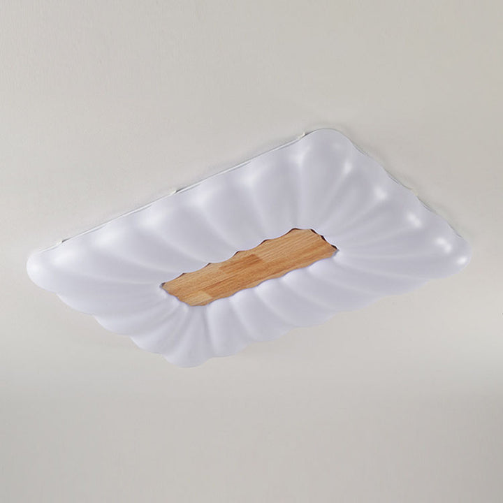 Moderno rectángulo de crema de madera de caucho hierro acrílico LED luz de techo empotrada 