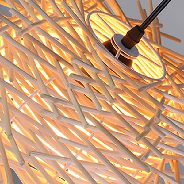 Lámpara colgante de 1 luz con diseño de nido de pájaro tejido en ratán japonés tradicional para sala de estar 