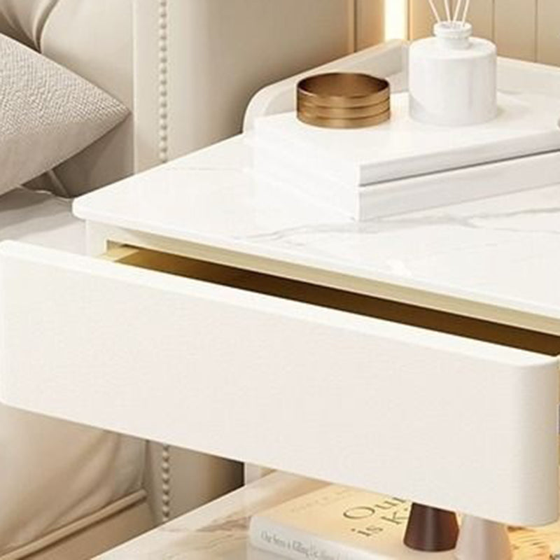 Contemporary Luxury Rectangular Rock Slab Plywood Pine Microfiber Leather Nightstand 2-Drawer For Bedroom
