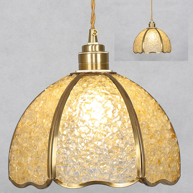 Lámpara colgante moderna de arte deco de media esfera de cobre con cristal de 1 luz para comedor 