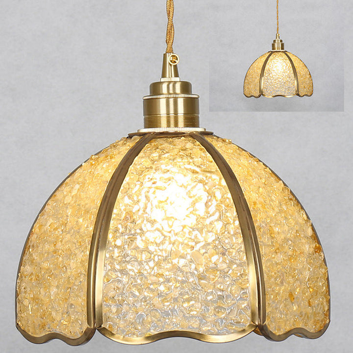 Lámpara colgante moderna de arte deco de media esfera de cobre con cristal de 1 luz para comedor 