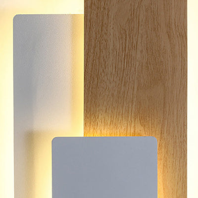Applique murale LED rectangulaire en fer géométrique avec texture de grain de bois imitation simplicité contemporaine pour salon 