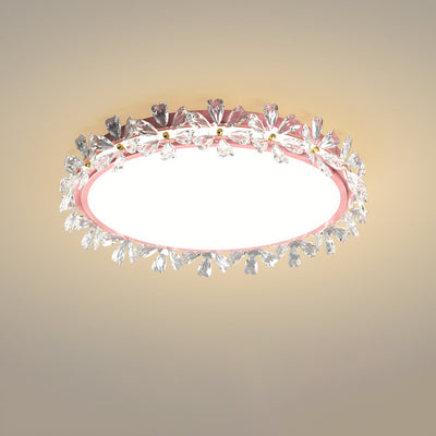 Lámpara de Techo LED Redonda de Flores de Hierro Acrílico Plástico de Lujo Moderno para Dormitorio 