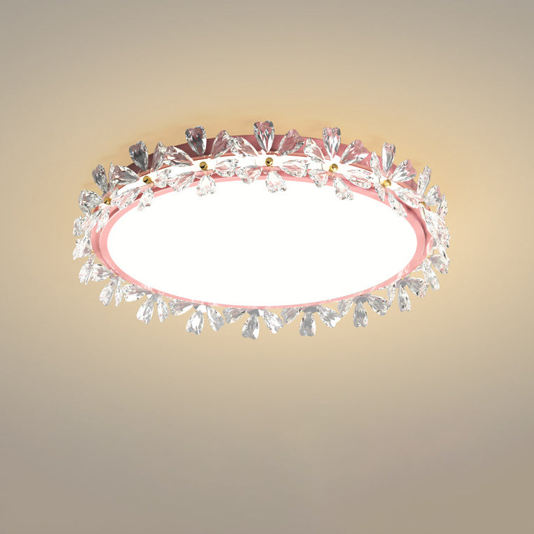 Lámpara de Techo LED Redonda de Flores de Hierro Acrílico Plástico de Lujo Moderno para Dormitorio 