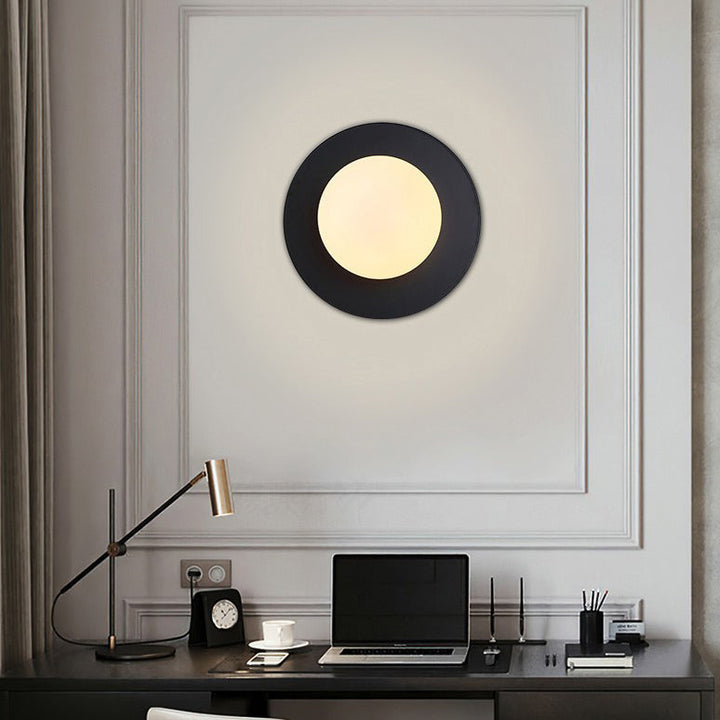 Applique Murale Moderne Minimaliste Ronde en Verre et Fer avec 1 Lumière pour Salon 