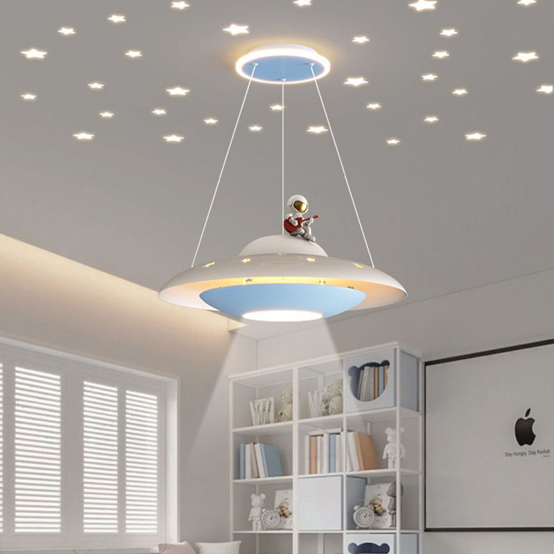 Moderne Art Deco Kinder Eisen Acryl UFO Raumschiff Astronaut Runde LED Pendelleuchte Für Schlafzimmer 