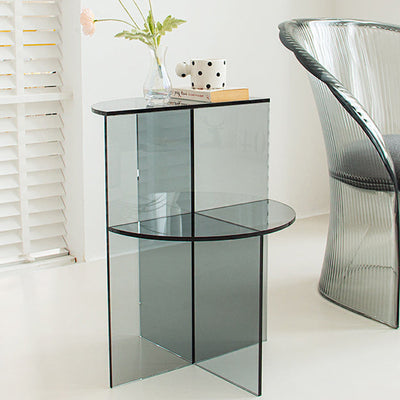 Table d'appoint semi-circulaire scandinave contemporaine en acrylique à 2 niveaux pour salon 