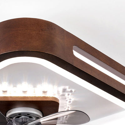 Modern Chinese Walnut Round Square Acrylic LED Flush Mount Ceiling Fan Light